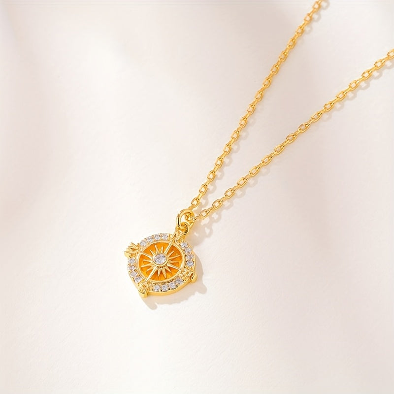 Colar em Prata 925 com Pendente Bússola em Zircónia 5A – Joia Feminina com Caixa de Oferta