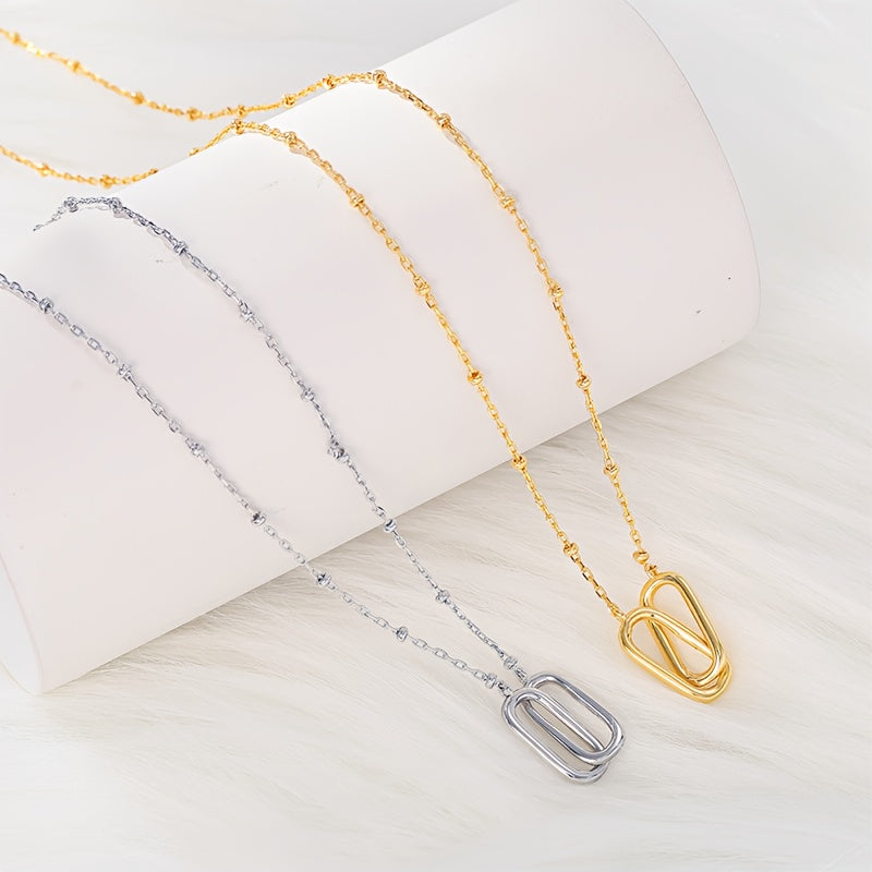 Colar Pendente Prateado Feminino – Design Entrelaçado Único com Caixa de Oferta