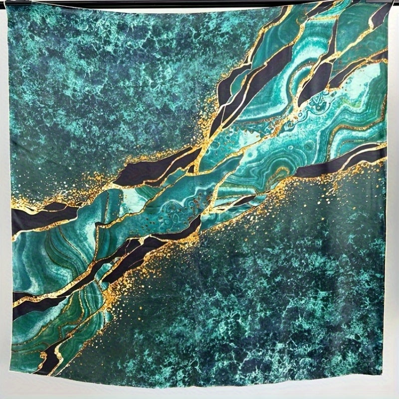 Lenço Quadrado em Seda Natural Aurora – 100% Seda de Amoreira, Padrão Verde, Preto e Dourado, Elegante e Versátil