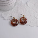 Brincos Artesanais Boémia em Acrílico Castanho Café e Madeira – Estilo Coreano, Jóias Pendentes para Mulher