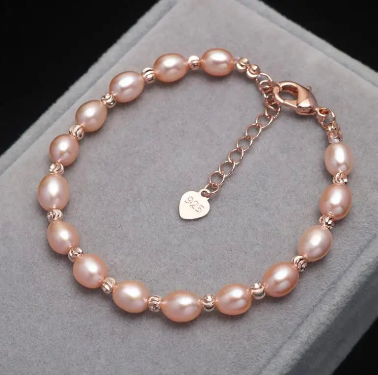 Pulseira de Pérolas Naturais de Água Doce – Ajustável com Contas de Arroz para Mulher