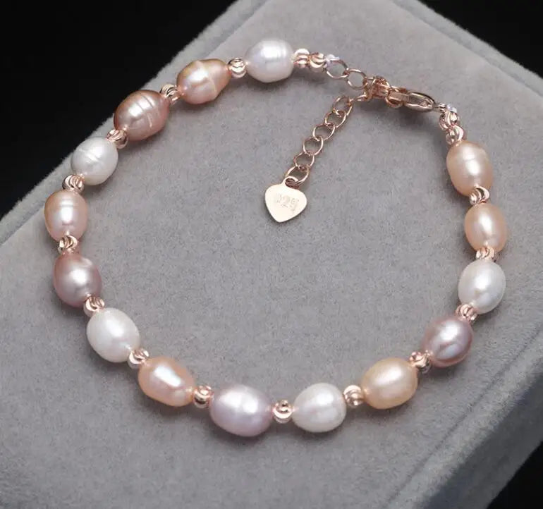 Pulseira de Pérolas Naturais de Água Doce – Ajustável com Contas de Arroz para Mulher