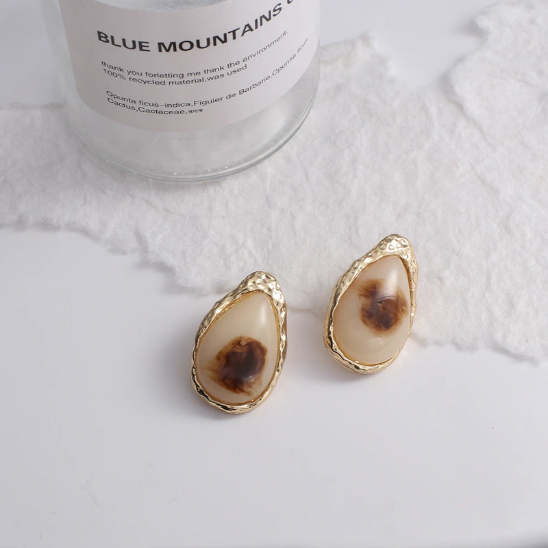 Brincos Artesanais Boémia em Acrílico Castanho Café e Madeira – Estilo Coreano, Jóias Pendentes para Mulher