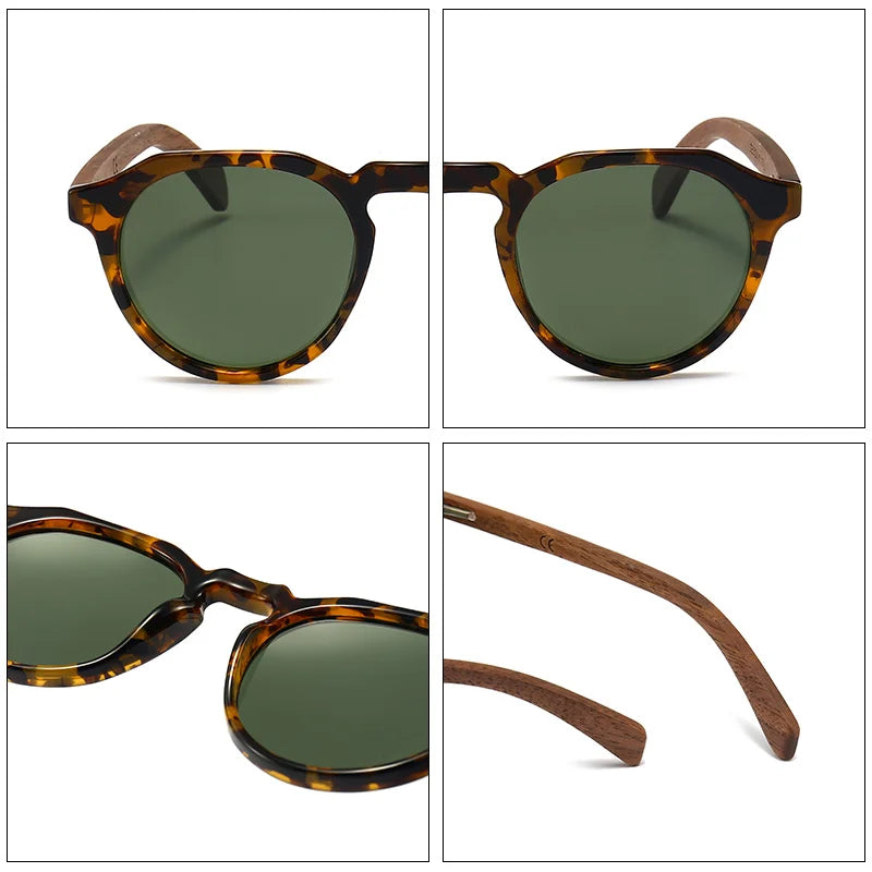 Óculos de Sol GCV em Madeira Nogueira – Estilo Leopardo, Lentes Polarizadas Ultraligeiras Unissexo