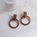 Brincos Artesanais Boémia em Acrílico Castanho Café e Madeira – Estilo Coreano, Jóias Pendentes para Mulher