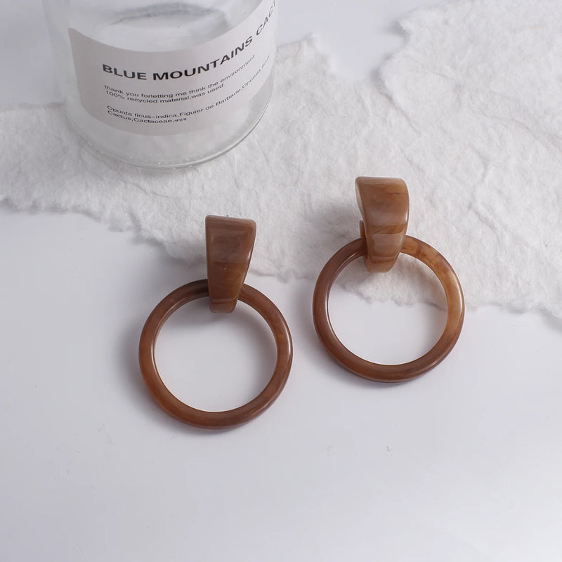 Brincos Artesanais Boémia em Acrílico Castanho Café e Madeira – Estilo Coreano, Jóias Pendentes para Mulher