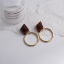 Brincos Artesanais Boémia em Acrílico Castanho Café e Madeira – Estilo Coreano, Jóias Pendentes para Mulher