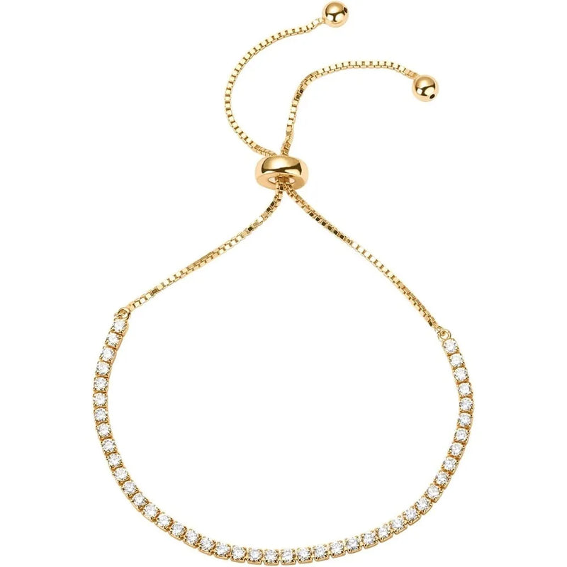 Pulseira Tennis em Zircónia Cúbica Banhada a Ouro 14K – Ajustável e Elegante, Presente para Mulher