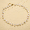 Conjunto 3 Colares Femininos – Aço Inoxidável Dourado com Corrente de Pérolas, Cruz e Elos Cuba