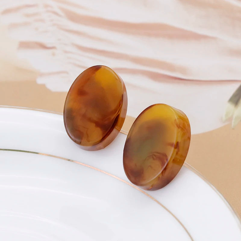 Brincos Artesanais Boémia em Acrílico Castanho Café e Madeira – Estilo Coreano, Jóias Pendentes para Mulher