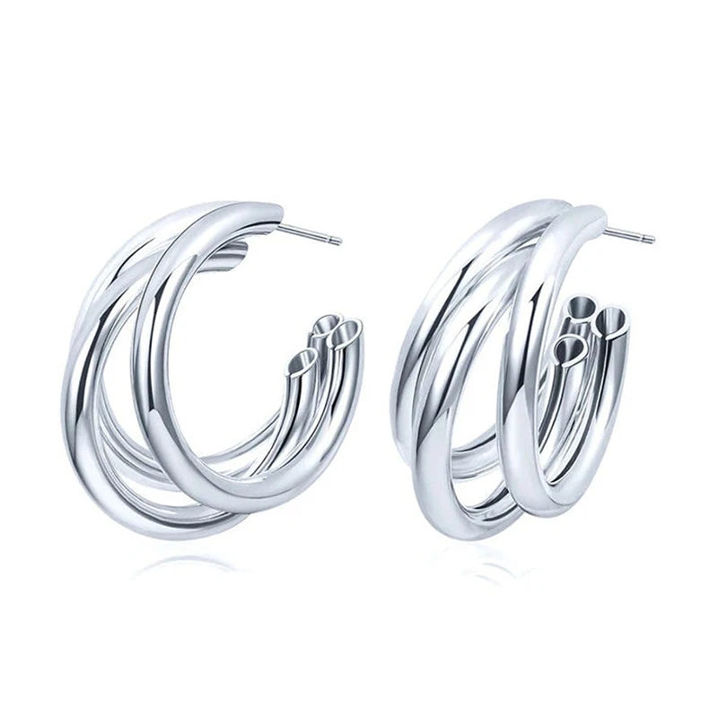 Brincos de Argolas com Três Círculos – Dourados ou Prateados, Jóias Modernas para Mulher