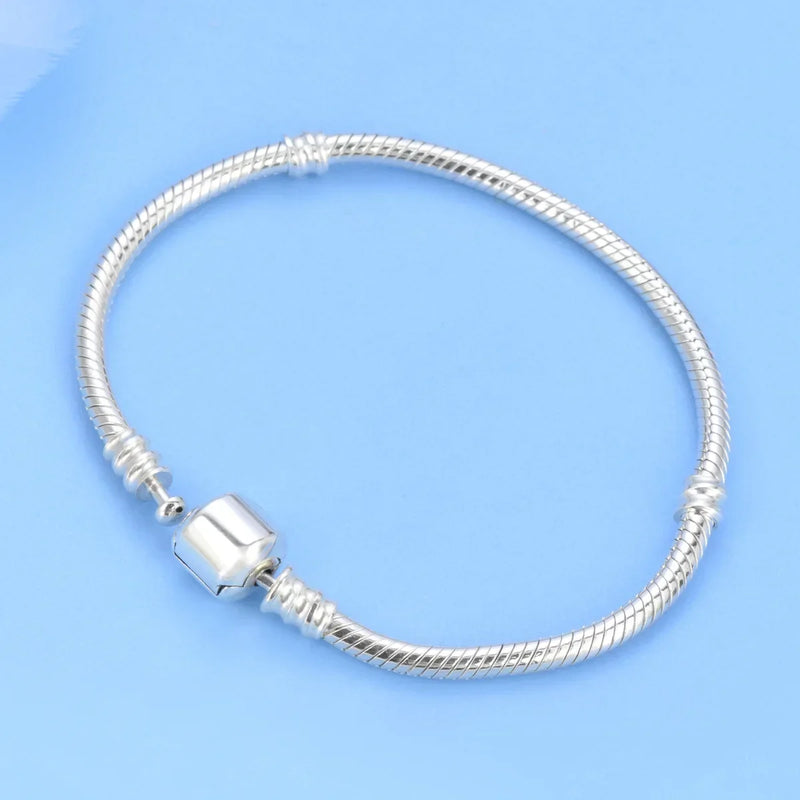 Pulseira Clássica em Prata 925 – Fecho Tipo Bucket, Compatível com Charms Originais, Joalharia DIY para Mulher