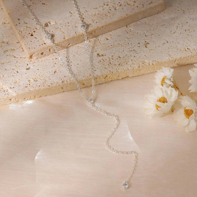 Colar Feminino Banhado a Prata e Ouro – Design Boho com Zircónia e Estilo Lariat Delicado