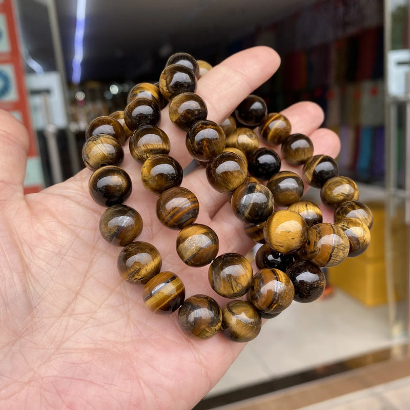 Pulseira em Pedra Natural Olho de Tigre – Contas 6/8/10/12mm, Joalharia Minimalista para Homem e Mulher