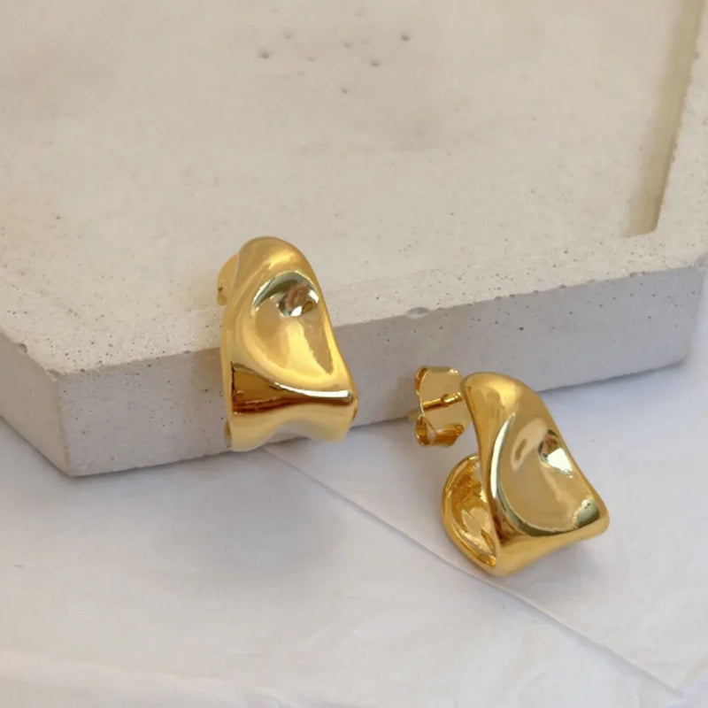 Brincos Argola em Aço Inoxidável – Forma Ondulada Irregular, Dourados e Geométricos para Mulher