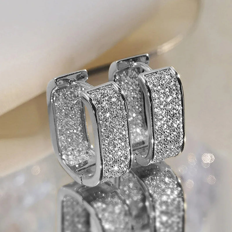 Brincos Quadrados Geométricos Luxuosos – Design Coreano com Pavê Completo para Mulher