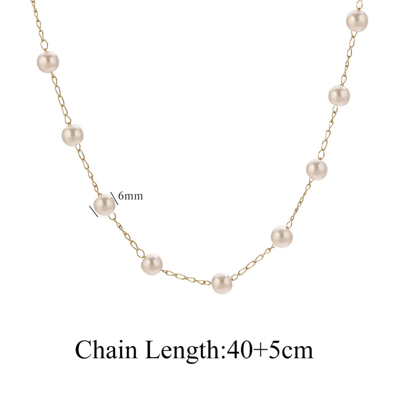 Conjunto 3 Colares Femininos – Aço Inoxidável Dourado com Corrente de Pérolas, Cruz e Elos Cuba
