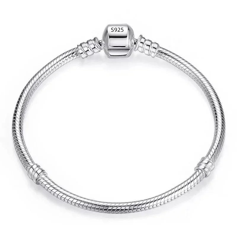 Pulseira Clássica em Prata 925 – Fecho Tipo Bucket, Compatível com Charms Originais, Joalharia DIY para Mulher