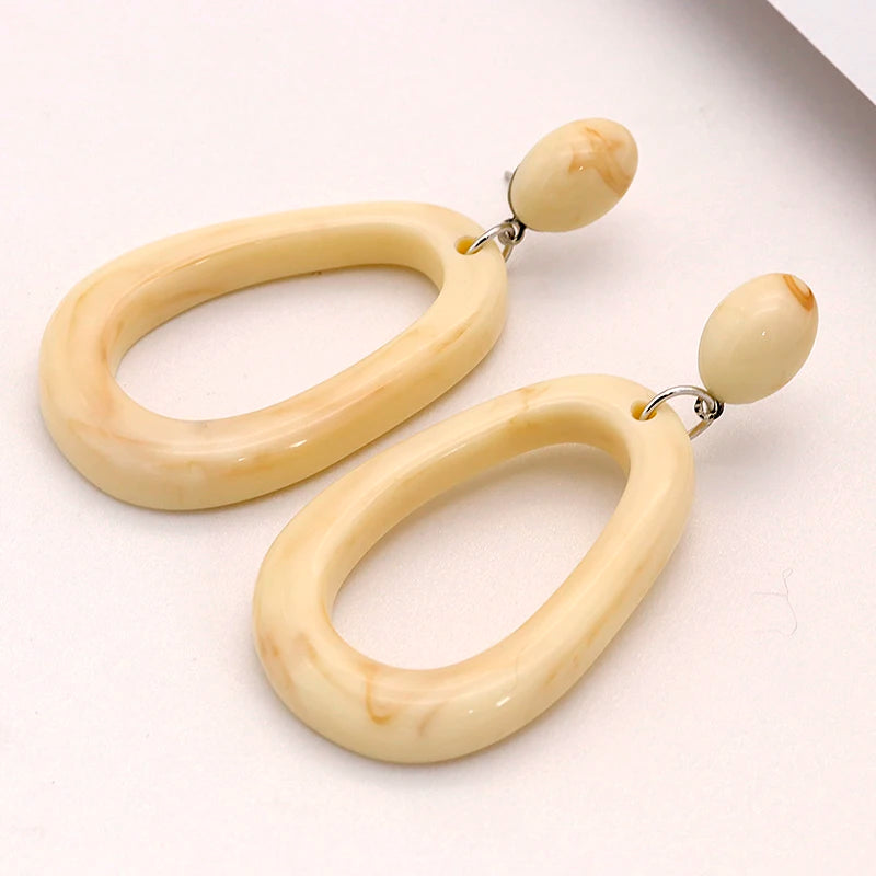 Brincos Artesanais Boémia em Acrílico Castanho Café e Madeira – Estilo Coreano, Jóias Pendentes para Mulher