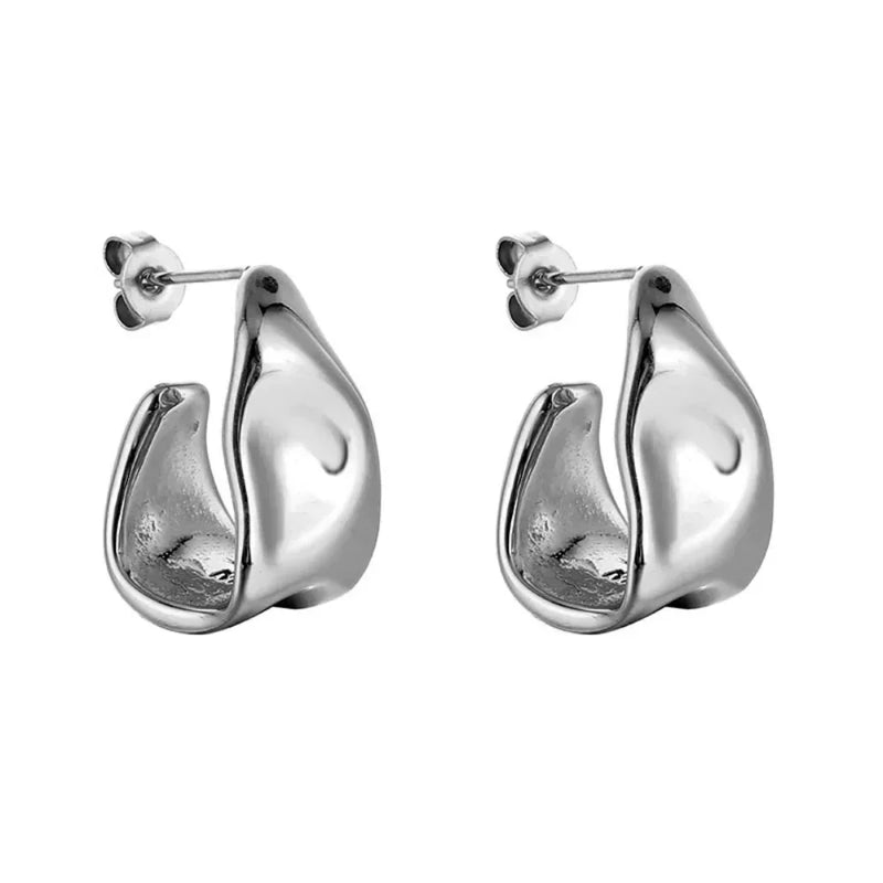 Brincos Argola em Aço Inoxidável – Forma Ondulada Irregular, Dourados e Geométricos para Mulher