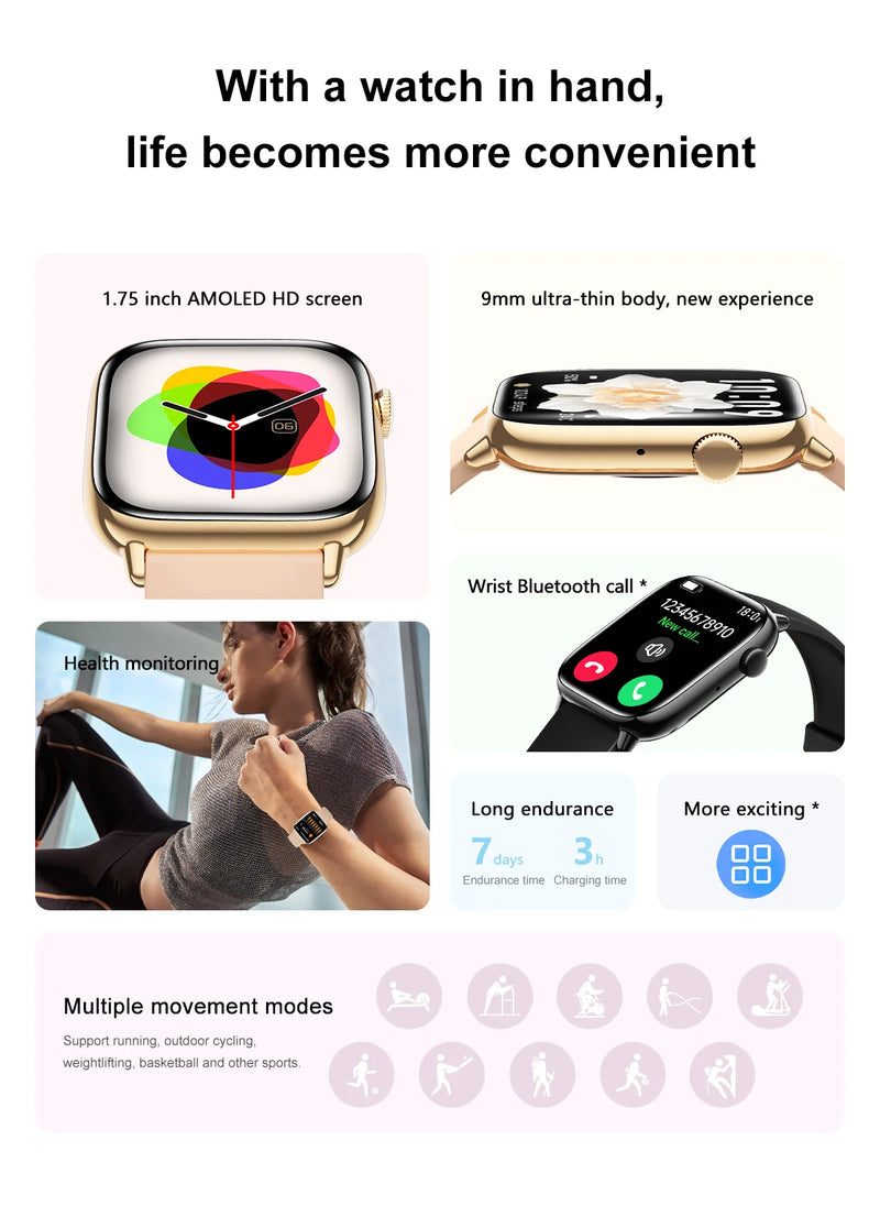 Smartwatch YTOM AMOLED HD13 – Ecrã 1,75", Desportivo e à Prova de Água IP67 para Homem e Mulher