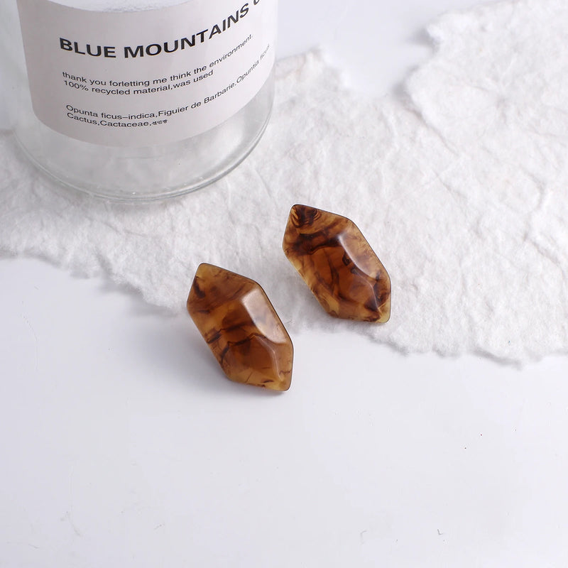 Brincos Artesanais Boémia em Acrílico Castanho Café e Madeira – Estilo Coreano, Jóias Pendentes para Mulher