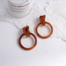 Brincos Artesanais Boémia em Acrílico Castanho Café e Madeira – Estilo Coreano, Jóias Pendentes para Mulher