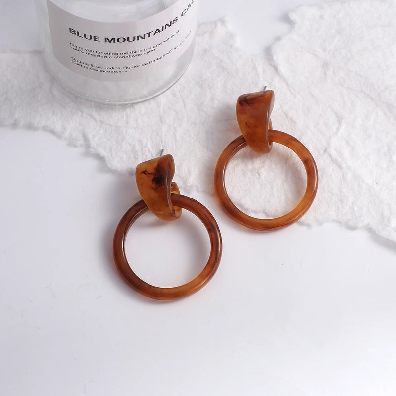 Brincos Artesanais Boémia em Acrílico Castanho Café e Madeira – Estilo Coreano, Jóias Pendentes para Mulher