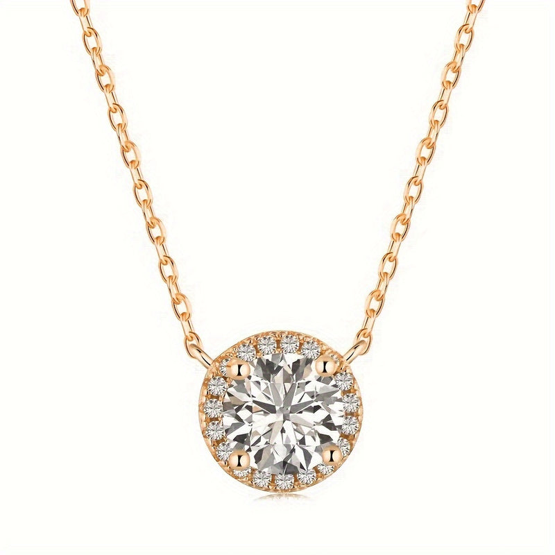 Colar LOVESSOM em Prata 925 com Pendente Moissanite 2ct – Banhado a Ouro 18K, Estilo Francês Elegante